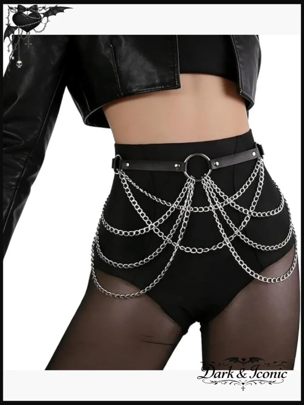 Adjustable PU Leather Waist Chain Belt, Punk Gothic Body Chain Jewelry - Picture 1 of 6